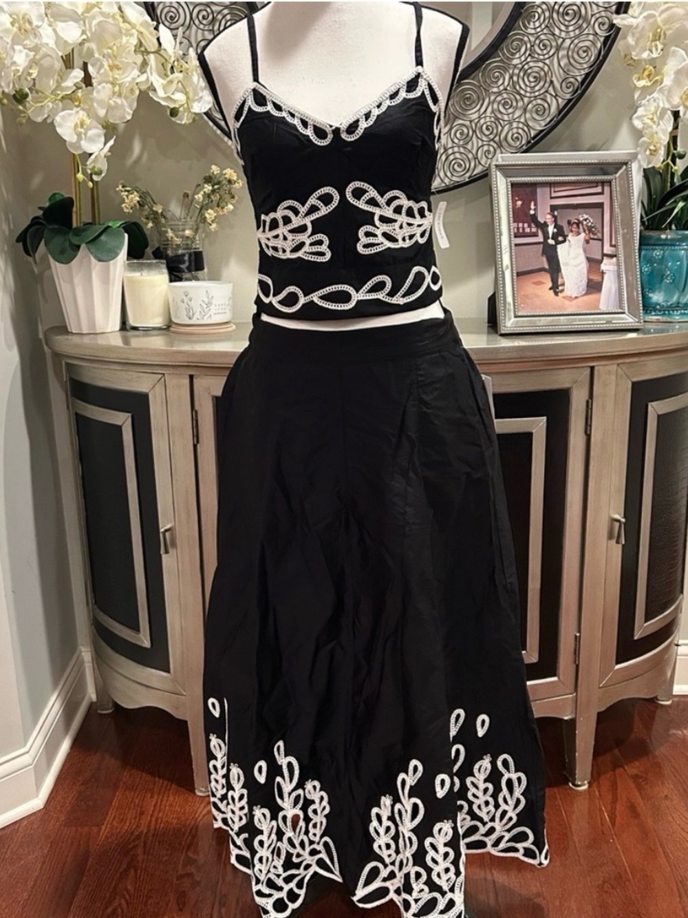 Jason Wu Black Maxi Skirt Set with White Embroidered Trim size M #163 NWT - Picture 10 of 10